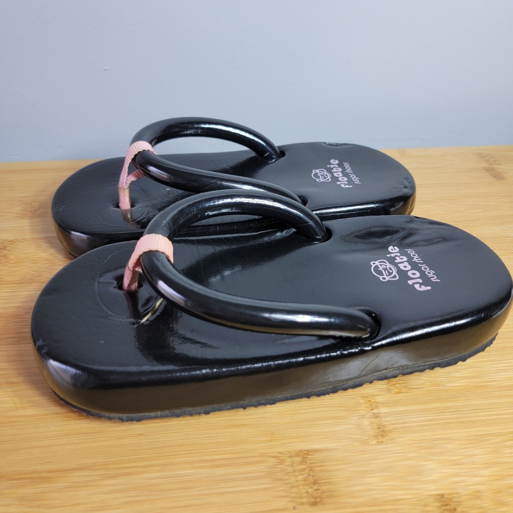 Floatie Sugar Shoes Y2K Women 7 Squish Flip Flops Black Pink Chunky Sandals VTG - Picture 4 of 8
